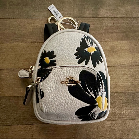 Coach Mini Court Backpack Keychain Fob Bag Charm With Floral Print - Picture 9 of 13